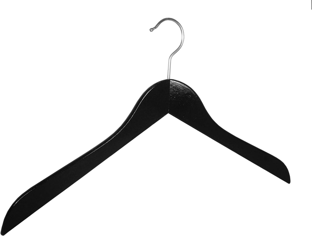 Kleiderbuegelshop24 Holzbügel für Oberteile, Blusenbügel, flach, 45 cm, schwarz, 5 Stück