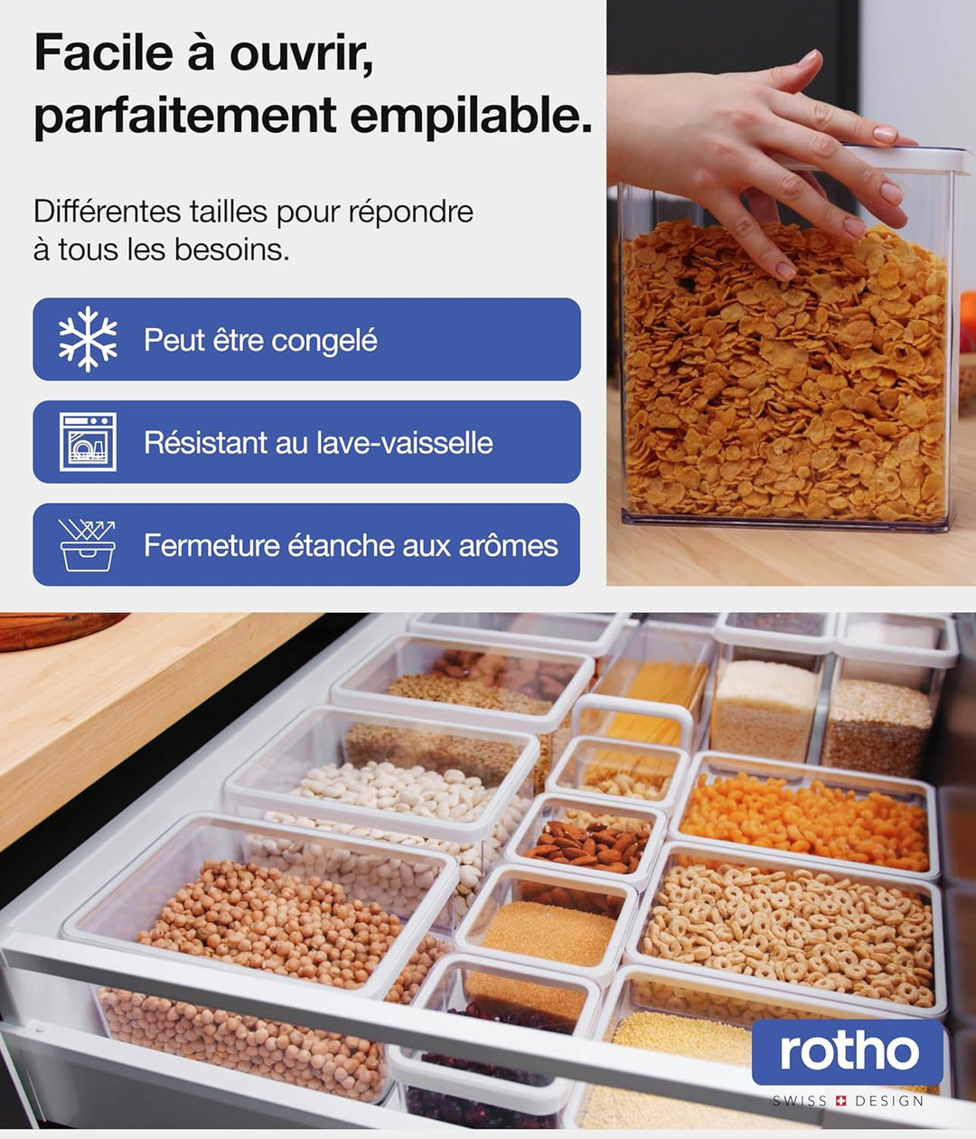 Rotho Loft 3er-Set Vorratsdosen verschiedene Grössen, lebensmittelechter Kunststoff (PP) BPA-frei, t