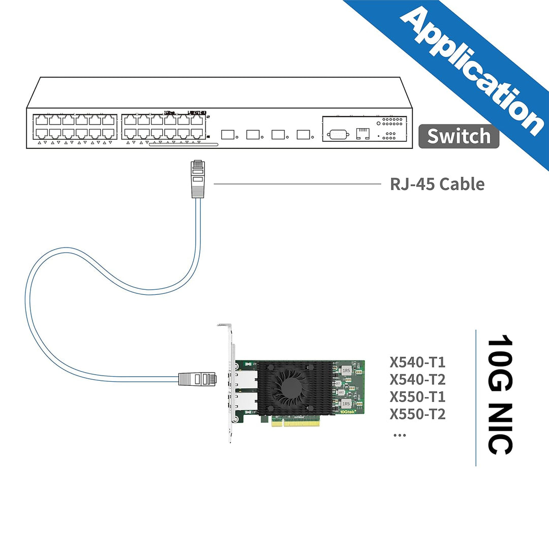 10Gtek® 10Gb PCI-E NIC Netzwerkkarte, Single Copper RJ45 Port, mit Intel X540-BT1 Controller, PCI Ex