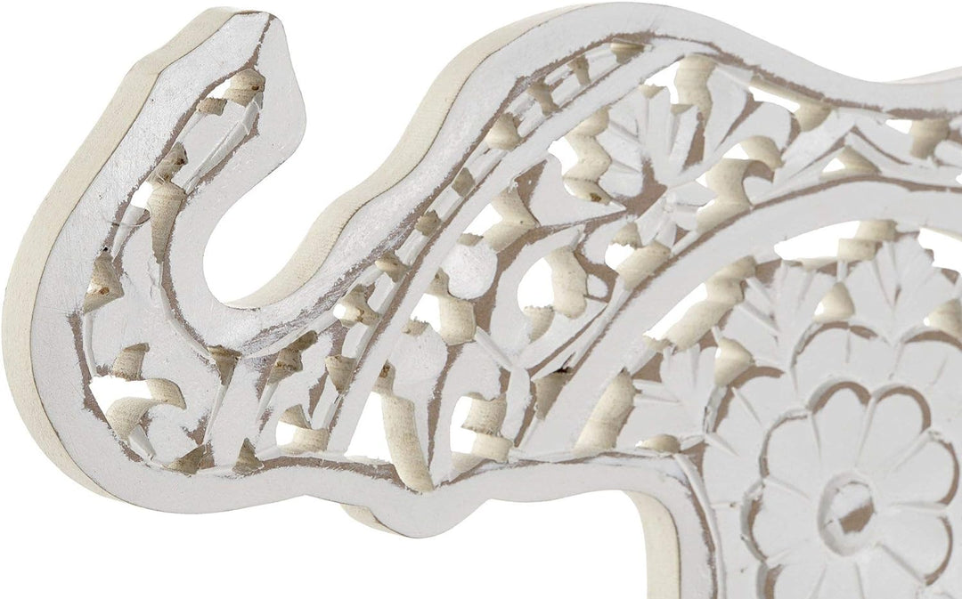 DRW Elefant, Mandala, Holz, zum Aufhängen, Weiss, gebeizt, 44 x 1,5 x 26,3 cm