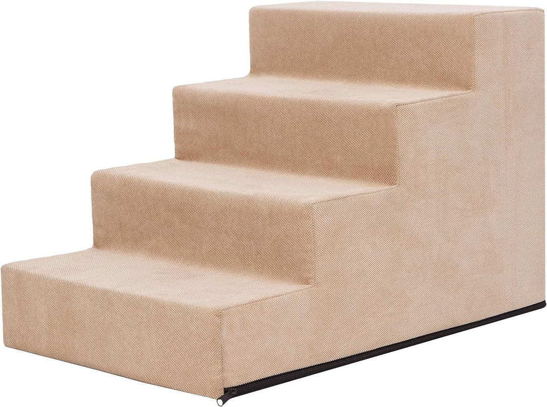 PillowPrim Tiertreppen Einganghilfe Kleinere Hunde Stufen Rampe Katzentreppe 4 Stufen Gross Beige Hö