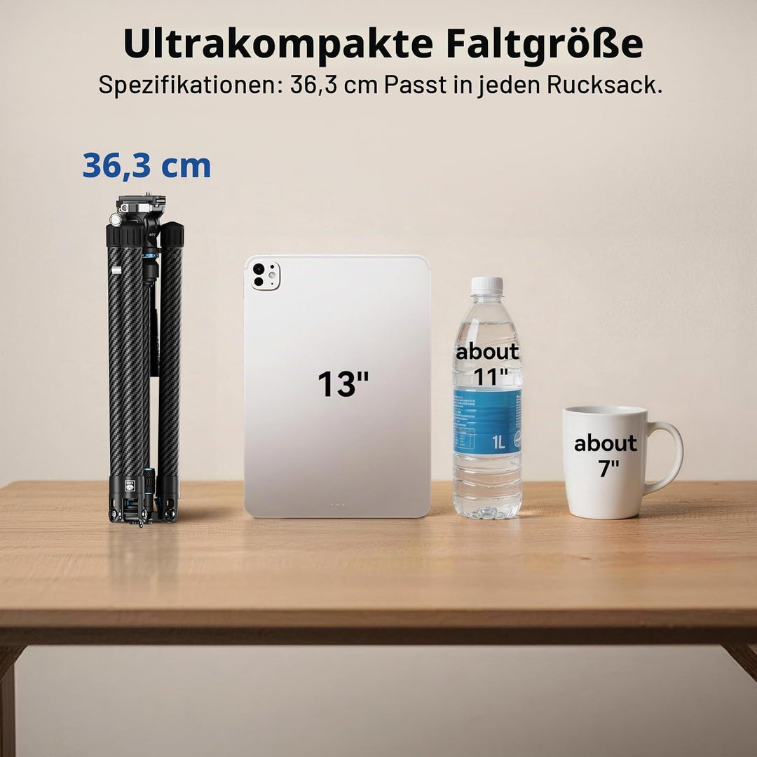 SIRUI Traveler Air-L Carbonfaser-Stativ mit Fluidkopf, 360° Schwenk &amp; ±90° Neigung, 5 kg Traglast, S
