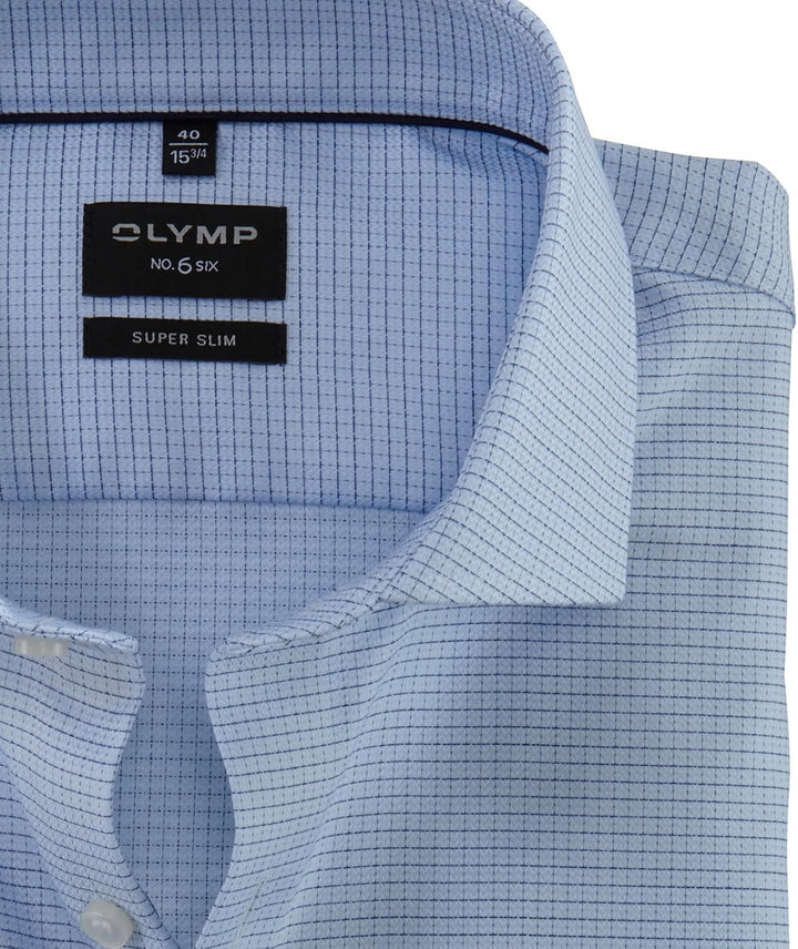 OLYMP Herren Oberhemd Langarm No.Six,Gitter Karo,super Slim,Royal Kent 45 Bleu 11, 45 Bleu 11