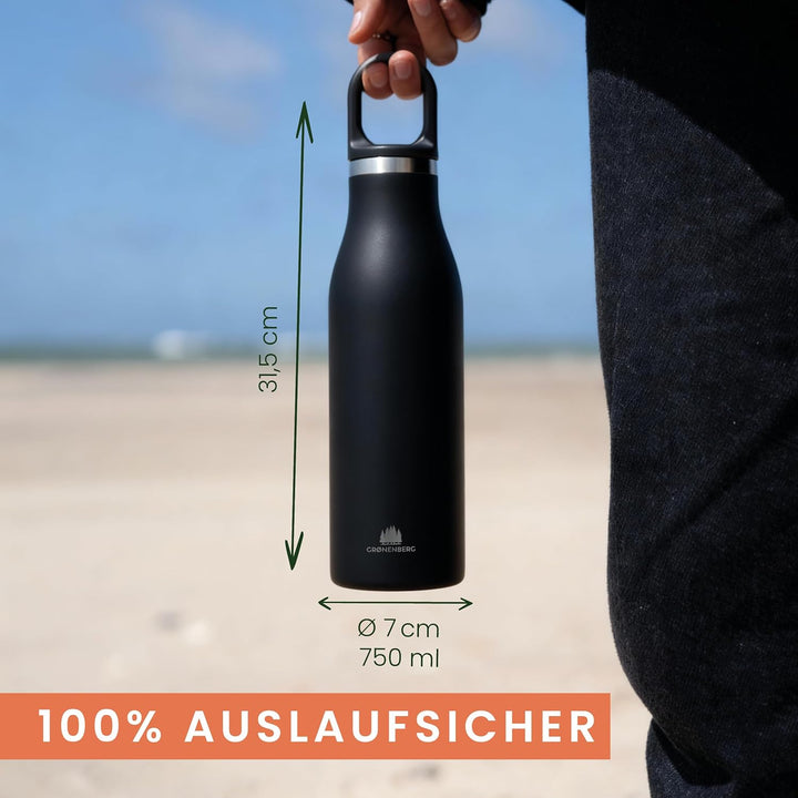 Groenenberg Trinkflasche Edelstahl 500ml oder 750ml | 100% Auslaufsicher | Thermosflasche Kohlensäur
