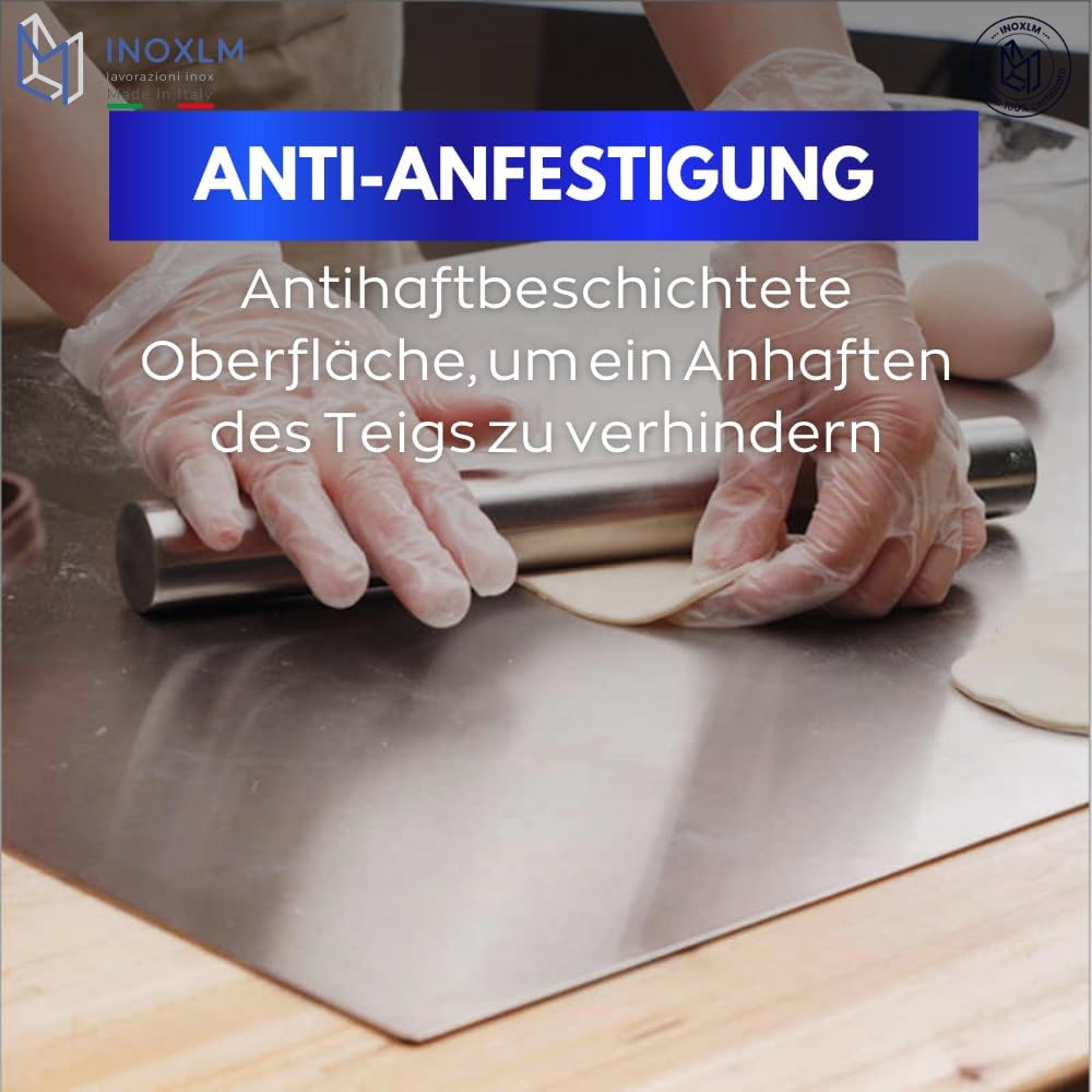 INOXLM Schneidebrett zum Kneten, Arbeitsplatte aus Edelstahl, verschiedene Grössen, für Küche, Bar,