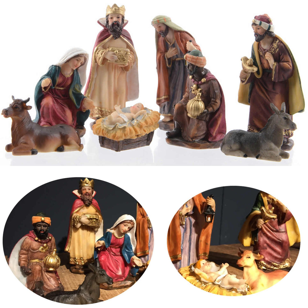 LS-LebenStil Krippenfiguren Set 11cm 8 Figuren bunt Krippe Krippenset handbemalt 8-teilig Bis 11cm,