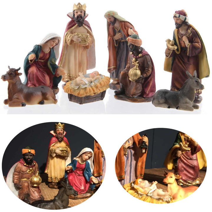 LS-LebenStil Krippenfiguren Set 11cm 8 Figuren bunt Krippe Krippenset handbemalt 8-teilig Bis 11cm,