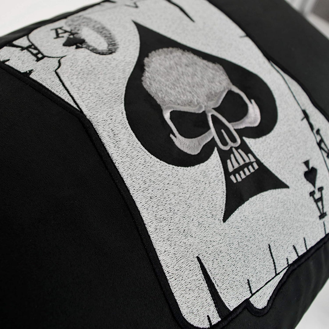 EXPRESS-STICKEREI Poker Kissen Pokerkarten | Totenkopf Dekokissen mit Füllung Bestickt Polsterüberzu