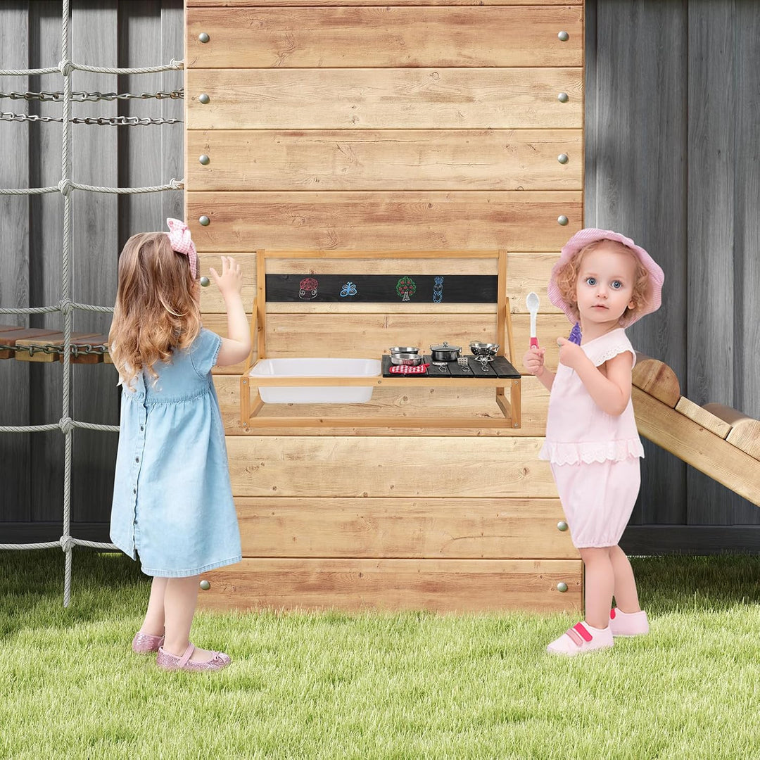 COSTWAY Matschküche Kinder Outdoor, Kinderküche Tannenholz mit Zubehör, Spielküche mit hängenden Hak