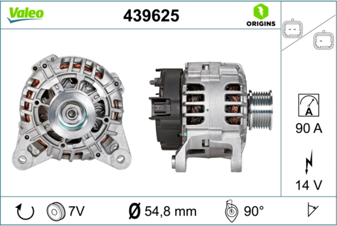 VALEO 439625 Generator Ladestrom des Generators: 90 Amp Rippen: 7 rippen Riemenscheibe Ø: 56 mm Span