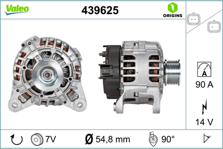 VALEO 439625 Generator Ladestrom des Generators: 90 Amp Rippen: 7 rippen Riemenscheibe Ø: 56 mm Span
