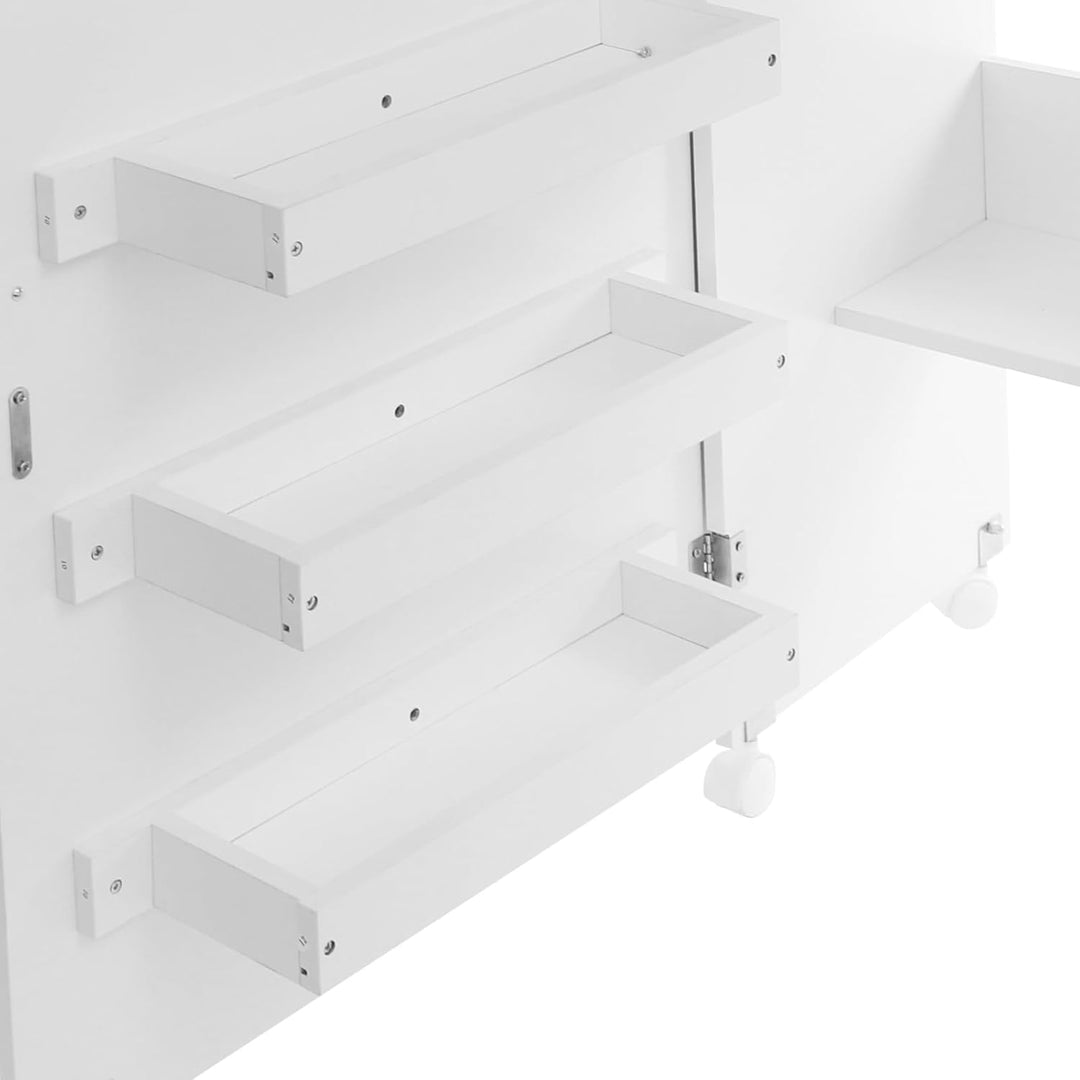 2 in 1 Nähschrank &amp; Schreibtisch klappbar Nähmaschinentisch mit Rollen, Nähmaschinenschrank mit 3 Ei