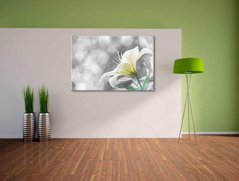 Bezaubernde Lilie schwarz/weiss Format: 100x70 auf Leinwand, XXL riesige Bilder fertig gerahmt mit K