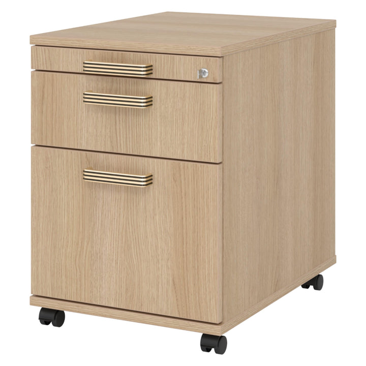bümö Rollcontainer mit Hängeregistratur, Container abschliessbar aus Holz in Eiche - Rollwagen für's
