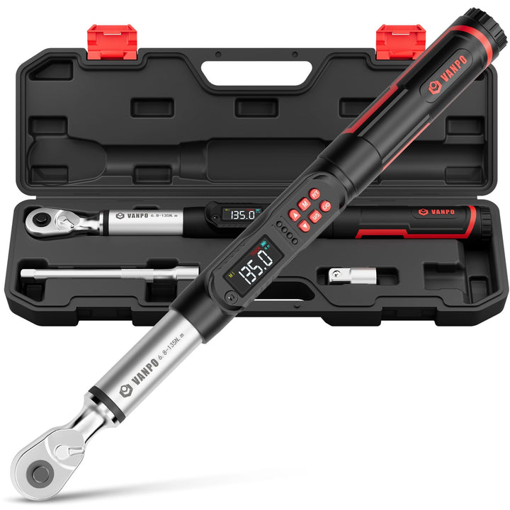 VANPO Digitaler Drehmomentschlüssel 3/8 Zoll, 2–135 Nm, ±2% Genauigkeit, Elektronischer Drehmomentsc