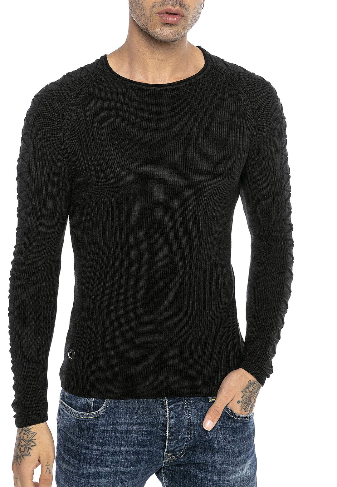 Red Bridge Herren Strickpullover Pullover Slim-Fit Cross Lines XL Schwarz, XL Schwarz