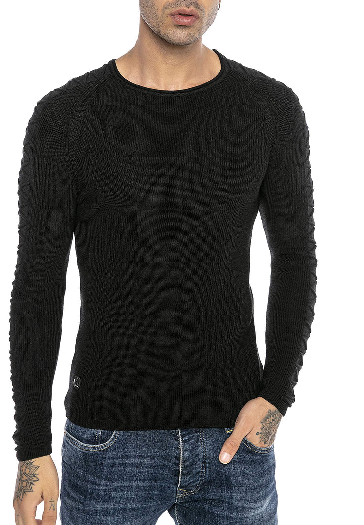 Red Bridge Herren Strickpullover Pullover Slim-Fit Cross Lines XL Schwarz, XL Schwarz