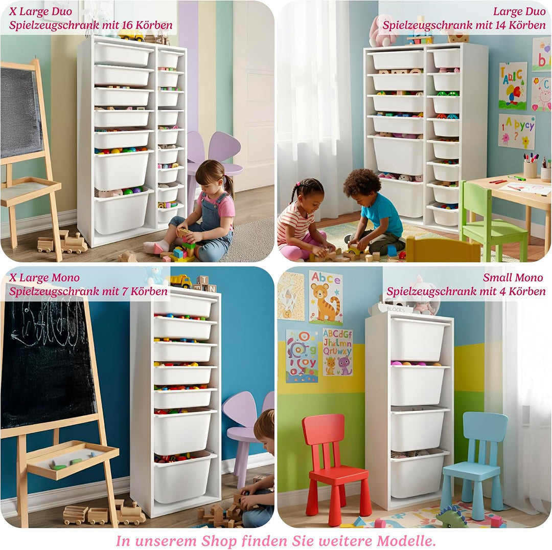 LEOKIDS Spielzeug-Aufbewahrungsbox für Kinderzimmer – Kinderregal mit 4 Boxen, Spielzeugschrank und
