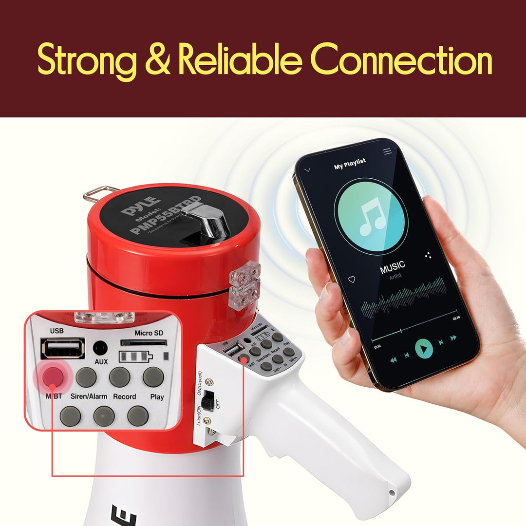 Pyle PMP52BT Pyle Pro bluetooth megaphone with AUX (3.5mm) Input Built-in USB Flash & SD Memory Card