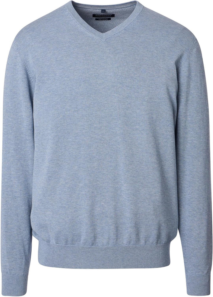 CASAMODA Herren Pullover mit V-Ausschnitt unifarben Elastischer Bund S Hellblau, S Hellblau