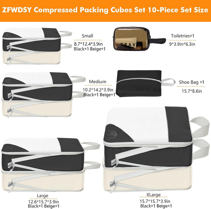 Packwürfel Set 10 Teilig Compression Packing Cubes,Platzsparendes Koffer Organizer für Travel Essent