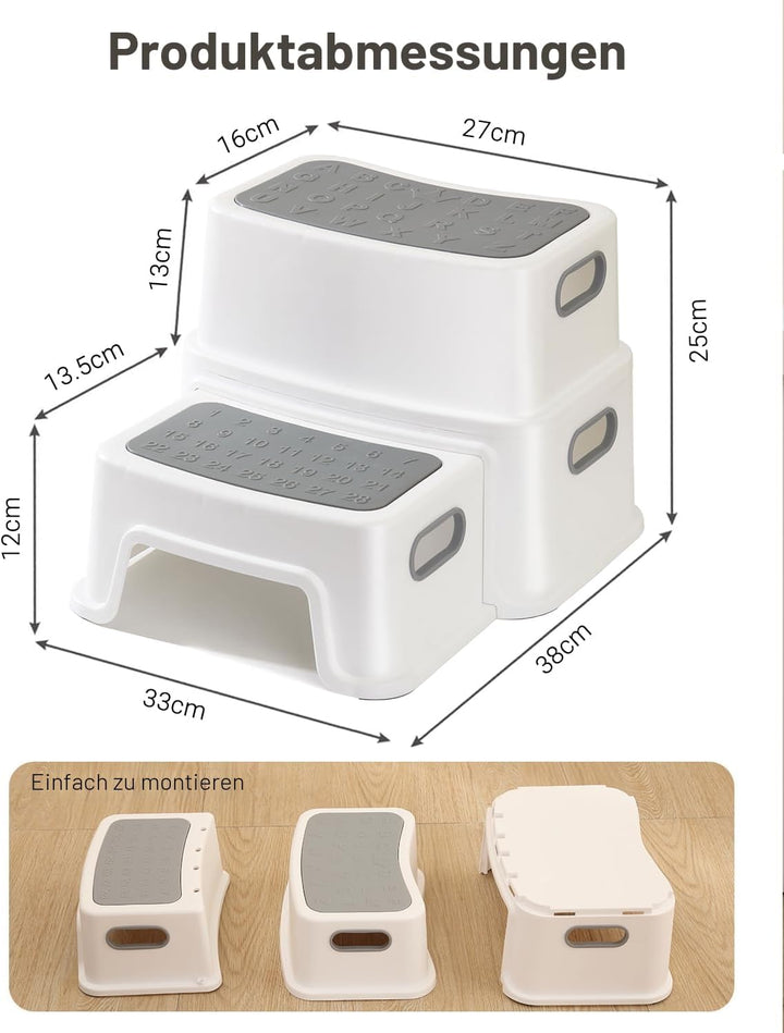 Tritthocker Kinder 2 Stufen, Robuster Hocker Zweistufiger Tritthocker für Badezimmer, Waschbecken un