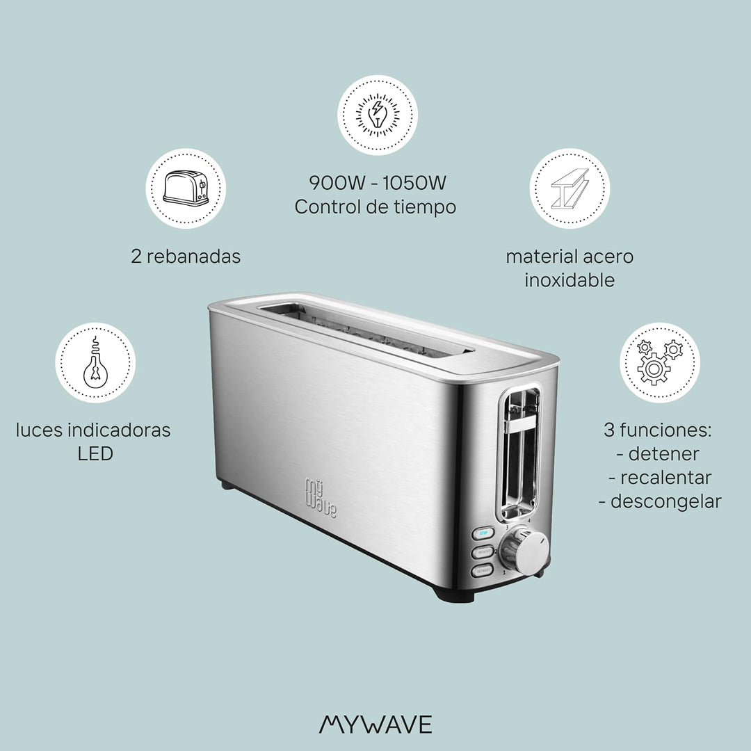MYWAVE Mwemtos-Il Ceylan 1 Langschlitz Toaster für 2 Scheiben, Stainless Steel, grau