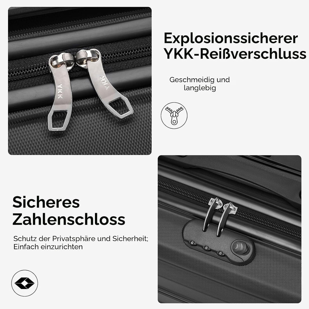 KONO Koffer Klein 16 Zoll Leicht ABS+PC Hartschalenkoffer mit Zahlenschloss Reisekoffer mit 4 Rollen