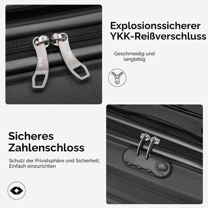 KONO Koffer Klein 16 Zoll Leicht ABS+PC Hartschalenkoffer mit Zahlenschloss Reisekoffer mit 4 Rollen