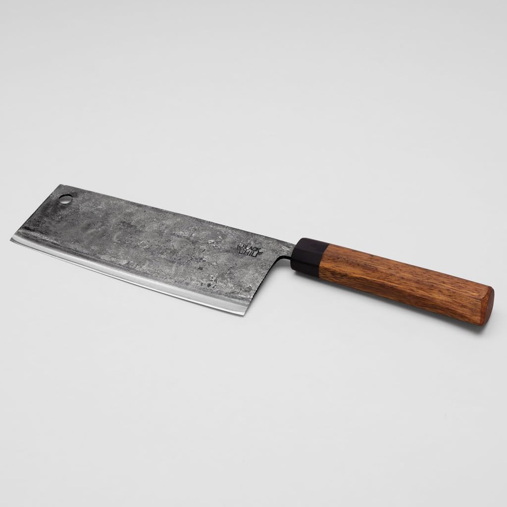 Hackmesser (Chinesisches Kochmesser) für Fleisch und Gemüse | Griff: Eisenholz | 18 cm Carbonstahl K