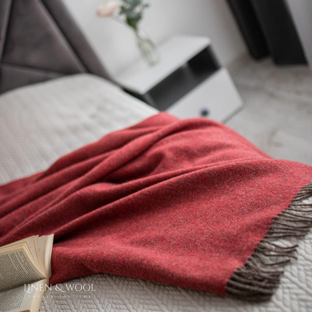 Linen &amp; Cotton Weiche Warme Decke Wolldecke Wohndecke Kuscheldecke Columbus - 100% Reine Neuseeland