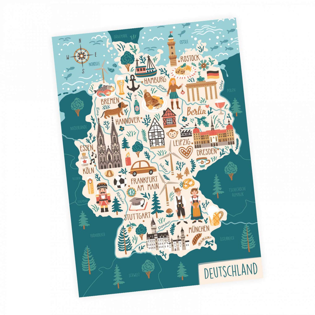 Kinder Lernposter - Deutschland Sehenswürdigkeiten - Wanddeko Kinderzimmer Wandbild Poster Plakat Ju