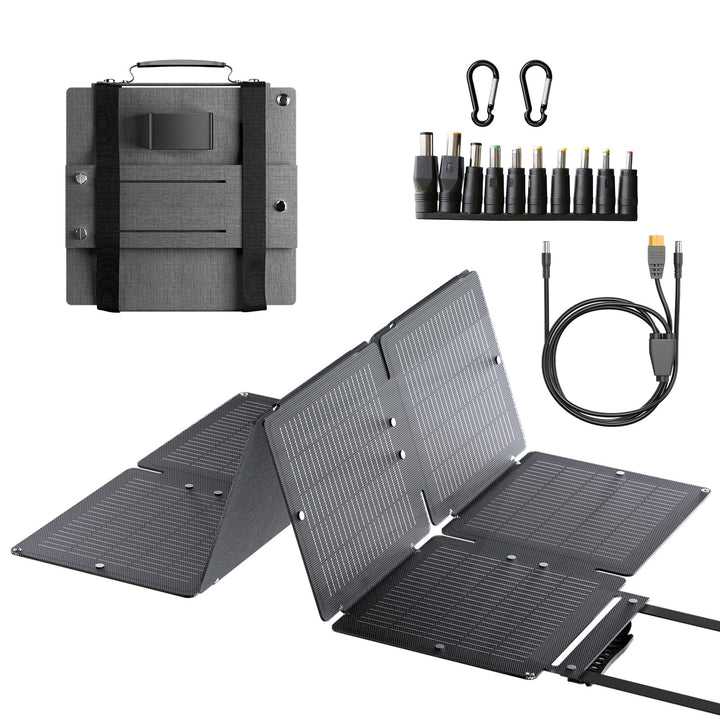 60W Solarpanel Faltbar Solarladegerät mit Standfuss, Tragbares Solar Handy Ladegerät Mit 3 Ports (US