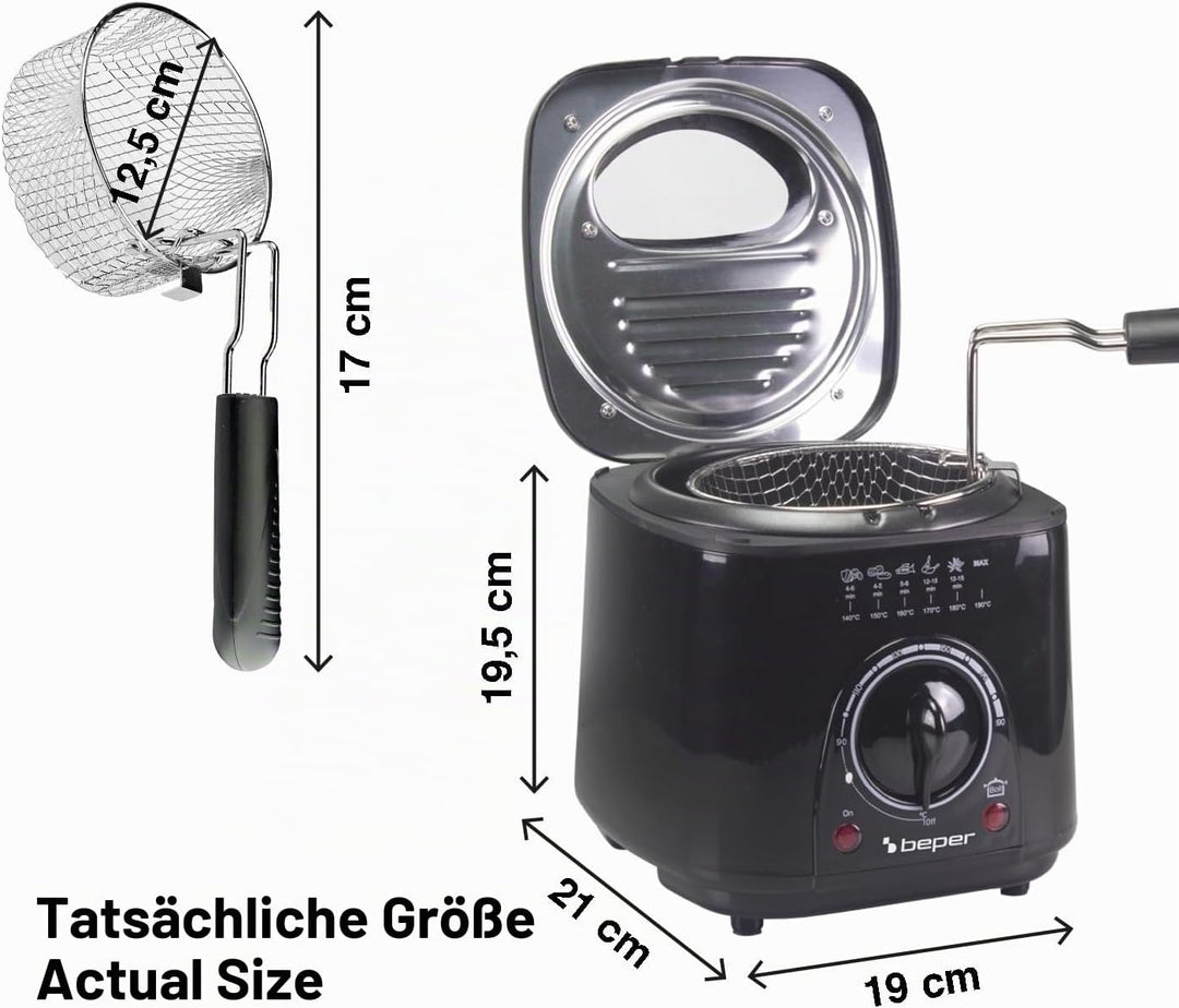 Beper P101FRI100 1 l elektrische Fritteuse, 950 W, herausnehmbarer Stahlkorb, Deckel mit Bullauge, w
