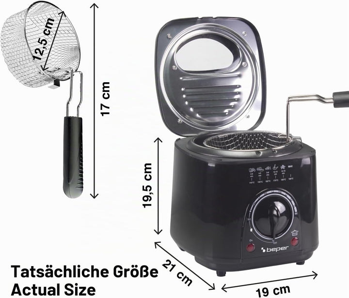Beper P101FRI100 1 l elektrische Fritteuse, 950 W, herausnehmbarer Stahlkorb, Deckel mit Bullauge, w
