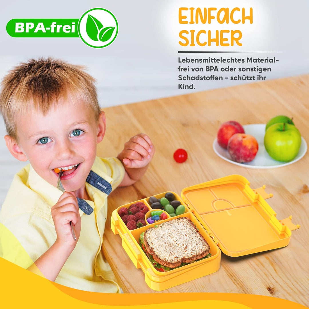Brotdose Kinder mit Fächern 4+2 - robust & kinderfreundlich - Bento Box Lunchbox für KiTa Schule Kin