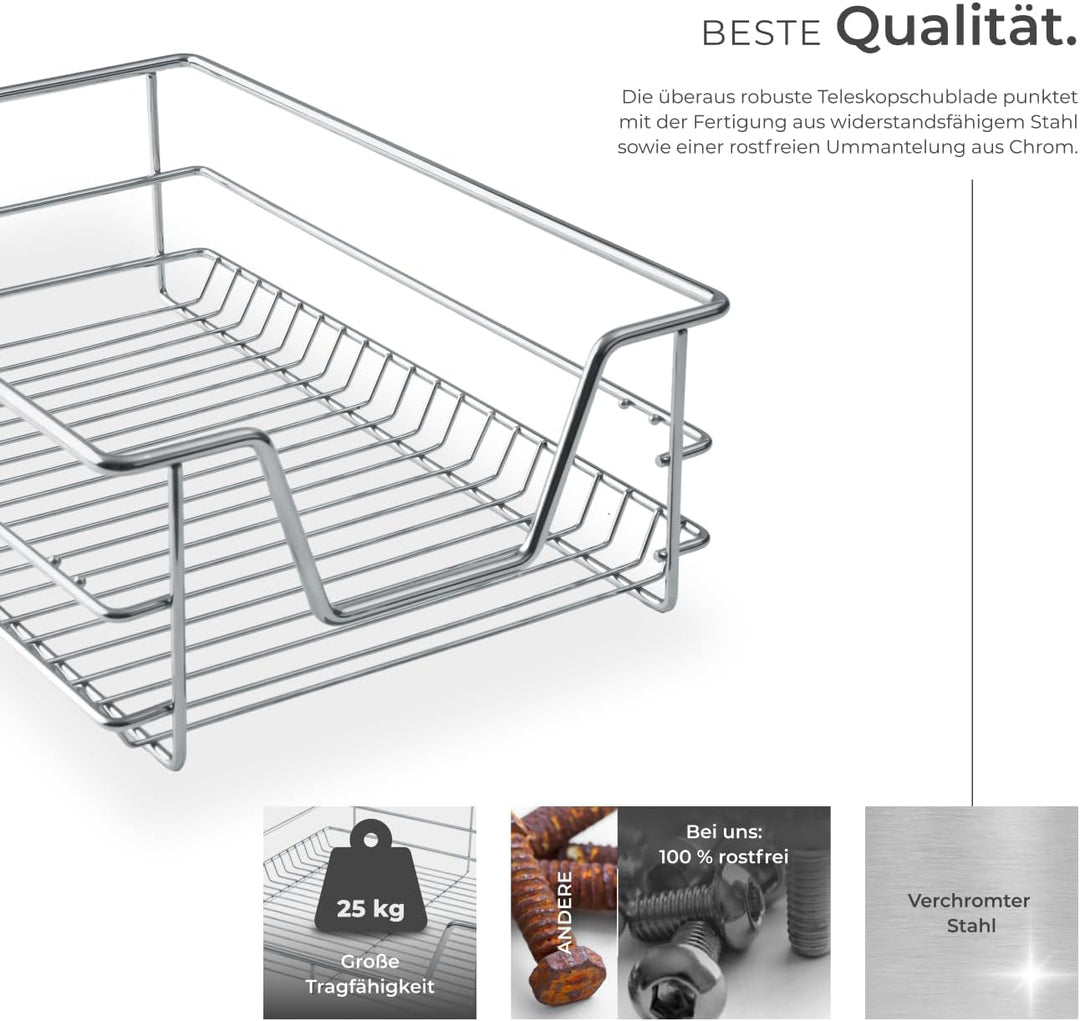 tectake® Teleskopschublade, ausziehbare Schublade, Teleskopregal nachrüsten, Schublade Unterschrank
