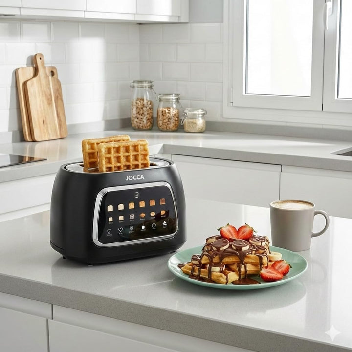 JOCCA Digitaler Easy-Touch-Toaster, 2 Schlitze, Touchscreen, 6 Bräunungsstufen und 6 Brotarten, brei