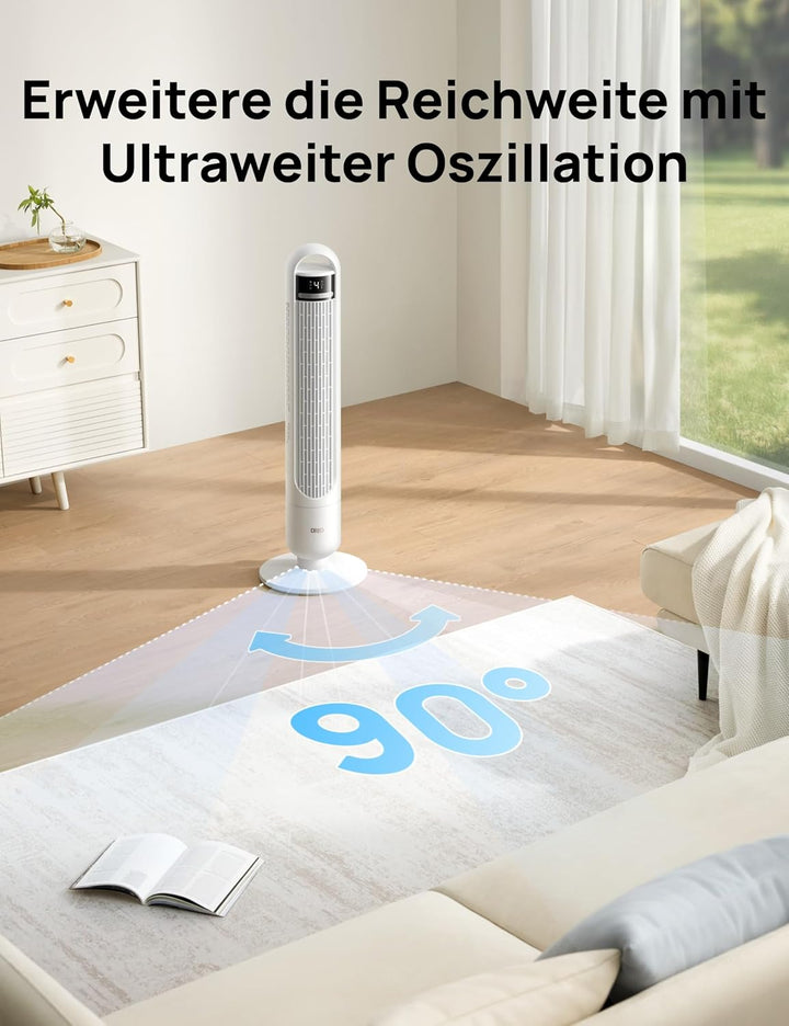 Dreo 23dB Leiser Turmventilator, Ventilator mit Kühlung, Fernbedienung für Schlafzimmer, Tower Fan m