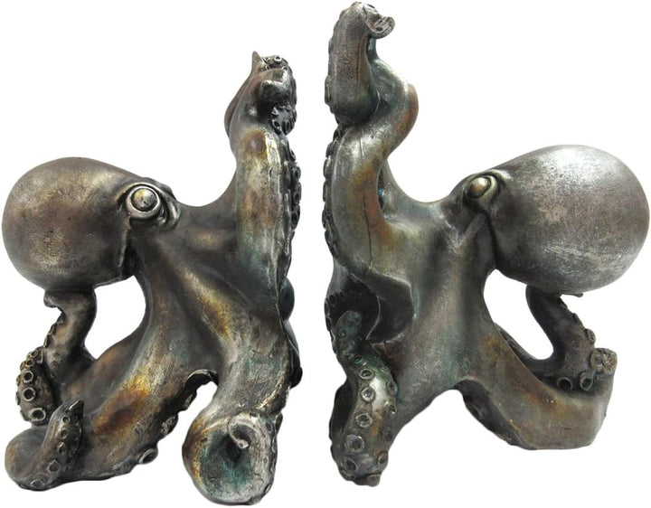 Pacific Giftware Antique Silver Octopus Decorative Bookends Set 5 Inch Tall