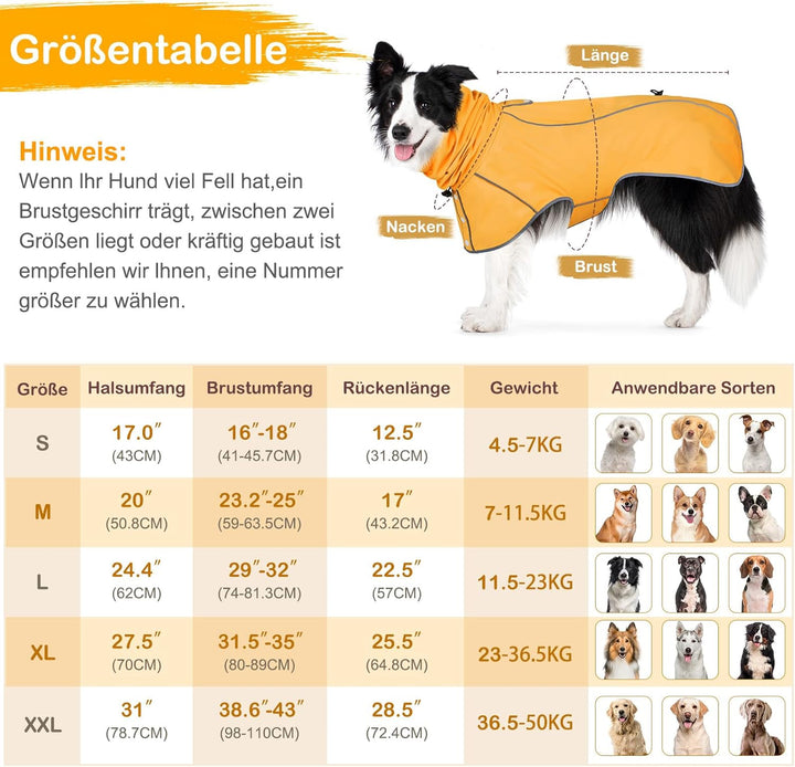 Hunderegenmantel - Wasserdichter Regenjacke für Hunde, Einstellbare Regenmantel für Mittlere, Grosse
