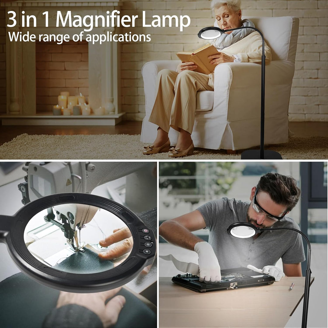 10X Standlupe mit Licht und Ständer, 3 in 1 Lupenlampe mit 54 LED, Flexible Schwanenhals Lupenleucht