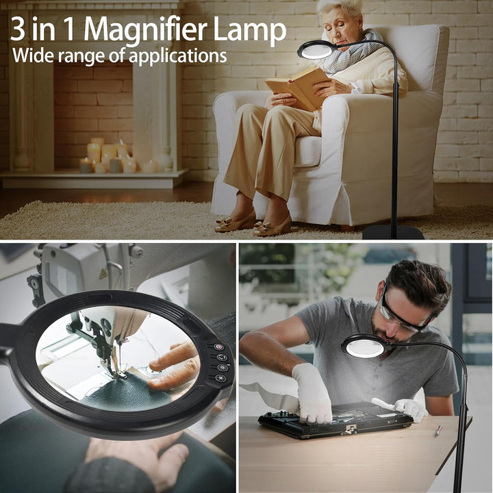 10X Standlupe mit Licht und Ständer, 3 in 1 Lupenlampe mit 54 LED, Flexible Schwanenhals Lupenleucht