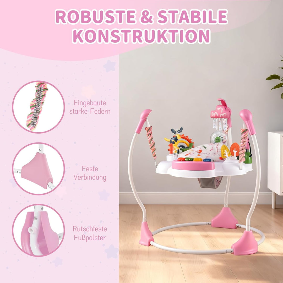 DREAMADE Stationäres Aktivitätscenter, Tierwelt-Jumperoo mit abnehmbarem Fusspolster, 360°-Drehsitz,
