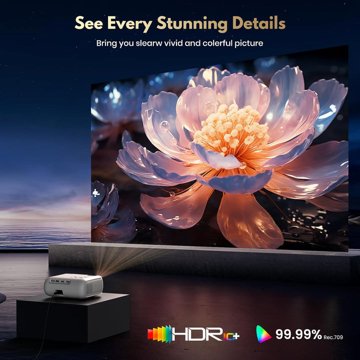 2026Mini Beamer FHD 4K,Lower Noise 450ANSI Tageslichttauglicher projektor|Auto-Keystone,HiFi-Lautspr