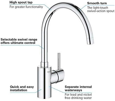 GROHE Concetto | Küchenarmatur - Einhand-Spültischbatterie | Küchenarmatur mit schwenkbarem hohen Au