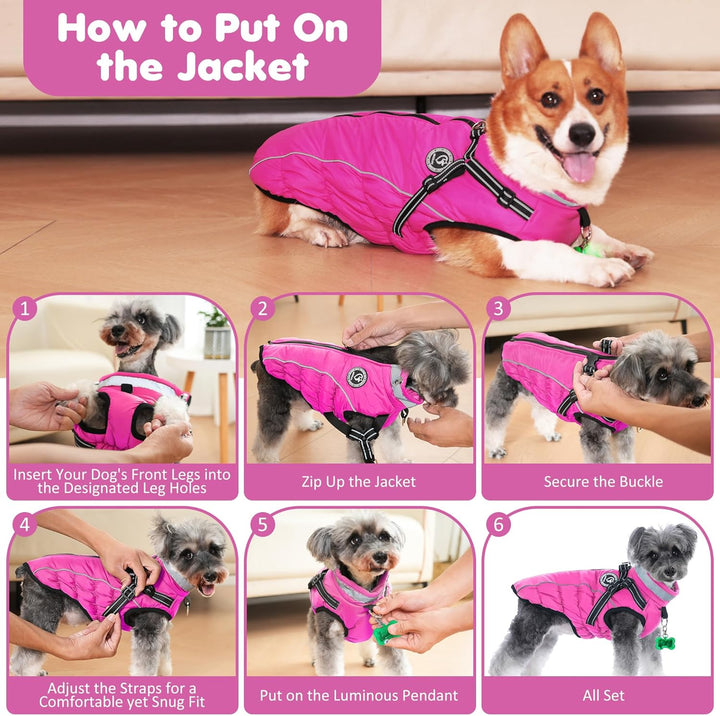 Hundemantel Winter, Hundemantel Wasserdicht, Warme Hundejacke mit Geschirr, Reflektierende Streifen,