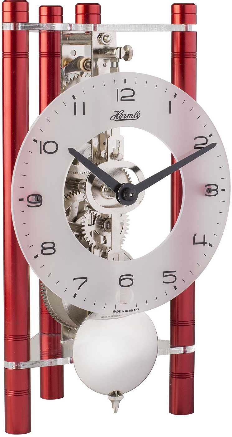 Hermle Skelett-Tischuhr mit eloxierten Aluminiumsäulen - Dreieck 23025-360721, arabisches Zifferblat