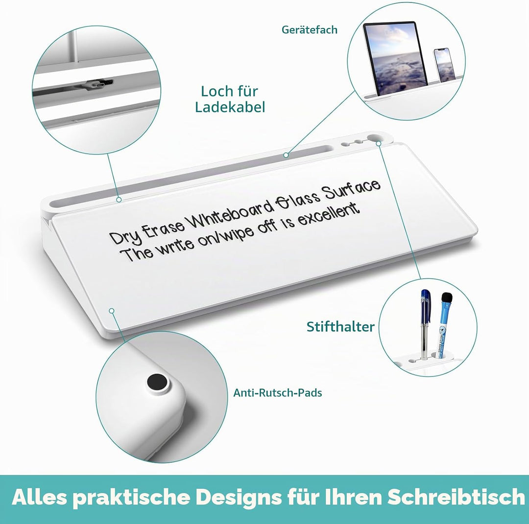 Schreibtisch Desk Organizer Whiteboard - Für kurze Notizen & Erinnerungen, Aus weissem Glas mit Schu