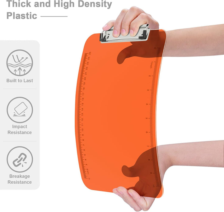 Piasoenc 6 Pack Plastic Clipboards,Translucent Clip Board with Low Profile, Purple Clipboard with Ru